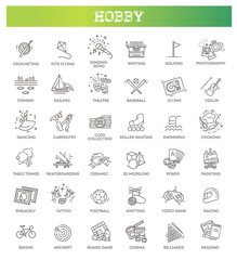 Hobbies and interest detailed line icons set in modern line icon style - obrazy, fototapety, plakaty