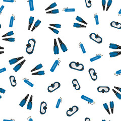 Seamless pattern with fins, masks and oxygen cylinders. Good for postcards, murals, backgrounds, and fabrics. Vector illustration.