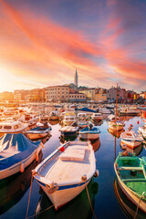 Cozy and quiet town of Rovinj with beautiful colorful houses on the Istrian peninsula, Adriatic sea...