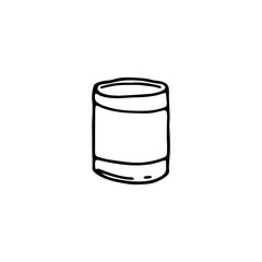 Doodle canned food. Isolated on white background drawing for prints, poster, cute stationery, travel design. Hand-drawn vector. Camping