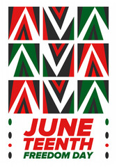 Fototapeta premium Juneteenth Independence Day. Freedom or Emancipation day. Annual american holiday, celebrated in June 19. African-American history and heritage. Poster, greeting card, banner and background. Vector