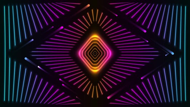 Black background with illuminated line tunnel in 4k video.