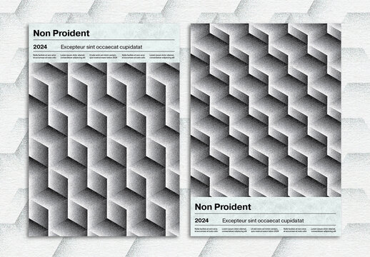 Isometric Cube Pattern Poster Design Layout with Stipple Effect