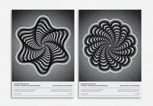Monochrome Abstract Swirl Shape Design Cover Layout with Stipple Effect