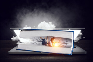 Little woman with large book concept