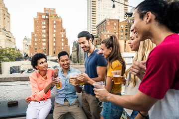 Group of friends having party on a rooftop