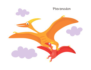 Vector cartoon dinosaur with baby isolated on white background. Pteranodon. © Olena