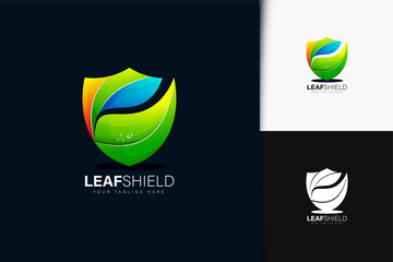 Colorful gradient leaf shield logo design