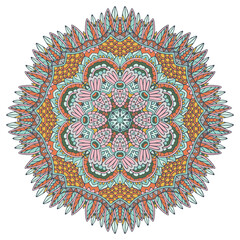 Vector hand drawn doodle mandala. Ethnic mandala with colorful ornament.