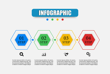 Plan timeline infographics template with four elements. Infographic hexagon vector illustration with 4 steps, options, marketing icon. Used for business, presentations, web design, diagrams, training.