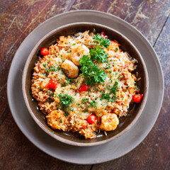 rice with shrimp and pepper on plate