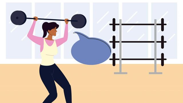 woman lifting weight and speech bubble character