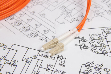 Fiber optic patch cord cable on electrical engineering drawings