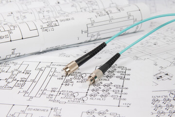 Fiber optic patch cord cable on electrical engineering drawings