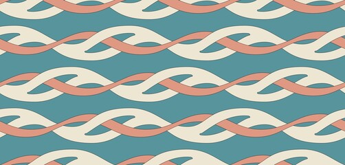 Seamless pattern. Intertwining. Wave ornament. Template for fabric or wrapping. Pastel colors. Optical illusions. Modern textile. Geometric. Stylish background. Abstract decor. Trends. Wallpapers.