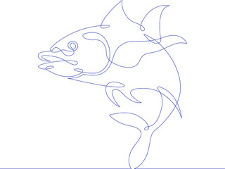 One continuous line.Swimming tuna. Contour silhouette of fish. One continuous drawing line logo isolated minimal illustration.