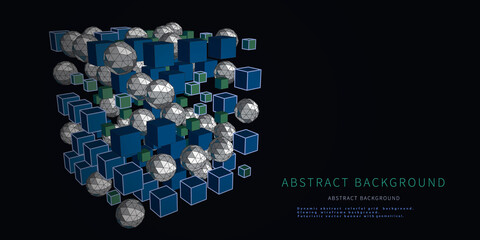 Abstract visualization analyze algorithm cubes and spheres. Quantum virtual cryptography.  Banner for business, science and technology. Big data. Artificial intelligence.