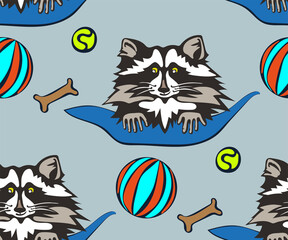 Vector background hand drawn racoon. Hand drawn ink illustration. Modern ornamental decorative background. Print for textile, cloth, wallpaper, scrapbooking - 436890902