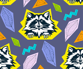 Vector background hand drawn racoon. Hand drawn ink illustration. Modern ornamental decorative background. Print for textile, cloth, wallpaper, scrapbooking - 436890938