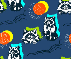 Vector background hand drawn racoon. Hand drawn ink illustration. Modern ornamental decorative background. Print for textile, cloth, wallpaper, scrapbooking - 436890974