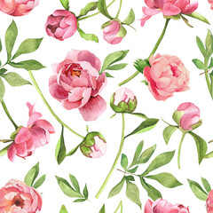 Seamless watercolor floral pattern with peony - 436892178