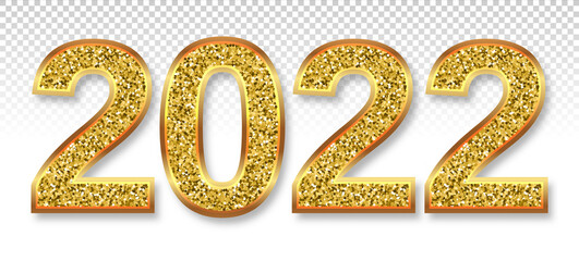 2022 numbers are gold glitter, swirling vector eps 10