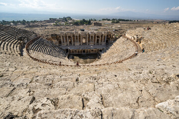 View of ruins of ancient amphitheater in Hierapolis