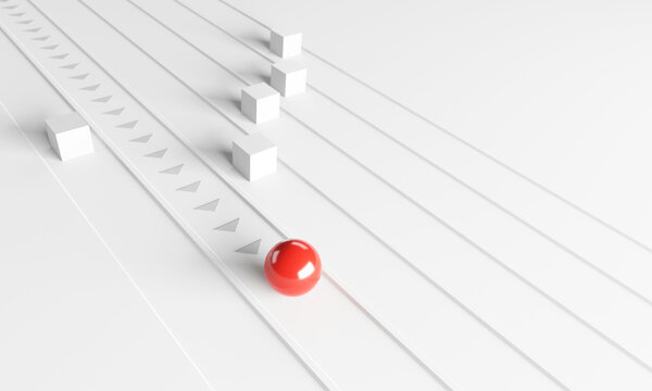 Leadership concept, One leader red sphere leads other boxes. Winning strategy in business, 3d render.