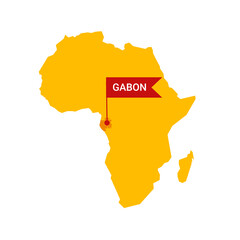 Gabon on an Africa s map with word Gabon on a flag-shaped marker.