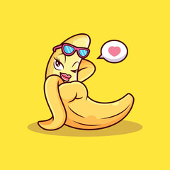 Pretty Banana Cartoon with Cute Pose. Fruit Vector Icon Illustration, Isolated on Premium Vector