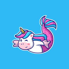 Mermaid Unicorn with Cute Pose. Animal Vector Icon Illustration, Isolated on Premium Vector