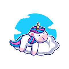 Cute Unicorn Sleeping on Cloud with Cute Pose. Animal Vector Icon Illustration, Isolated on Premium Vector