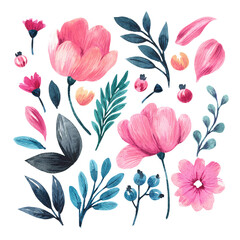 Botanical watercolor illustration of floral elements.