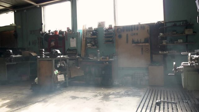 old lathe shop car repair room