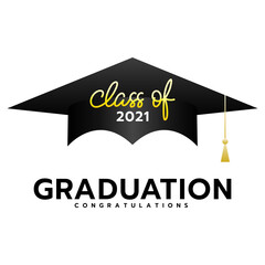 class of 2021 with graduation cap . Template for graduation design .isolated on white background ,Vector illustration EPS 10
