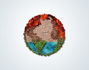 Green 3D world burning for climate change and global warming. World Earth day, environment day,...
