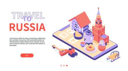 Travel to Russia - modern colorful isometric web banner