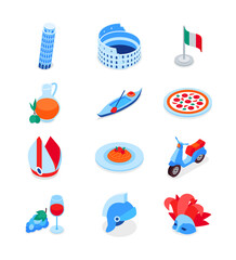 Italian symbols - modern colorful isometric icons set