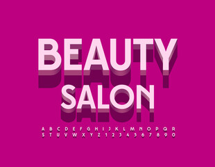 Vector trendy logo Beauty Salon. 3D Pink Font. Elegant Alphabet Letters and Numbers set
