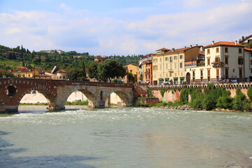 View of the bridge over the Adige river. Verona. Italy