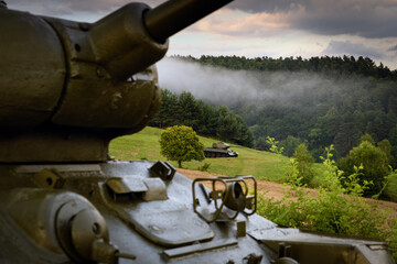 Soviet medium tank T-34 85 in the Valley of Death (Udolie smrti) - WWII battle area (the Battle of...