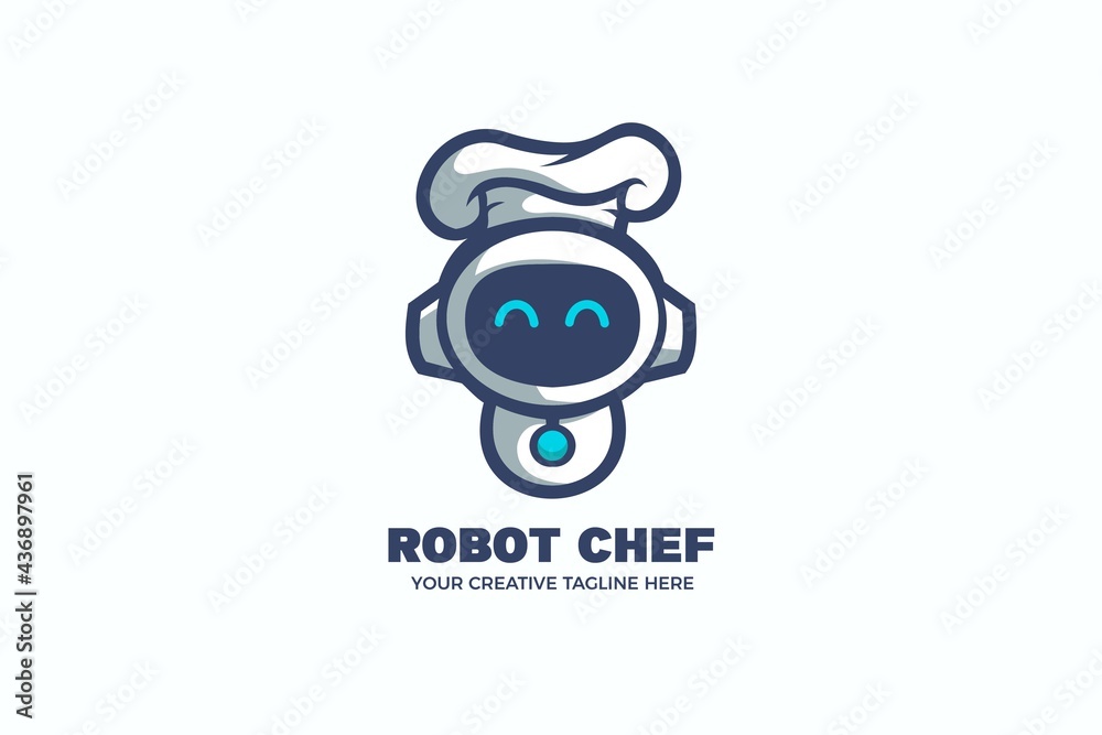 Wall mural Robot Chef Cooking Food Cartoon Mascot Logo Template