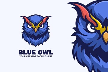 Blue Owl Cartoon Mascot Logo Template