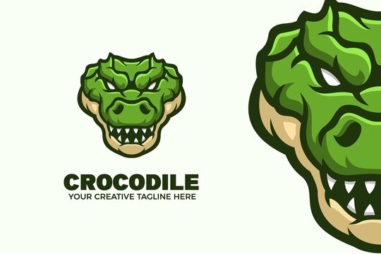 Green Crocodile Cartoon Mascot Logo Template