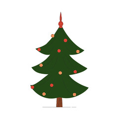 Retro style Christmas tree with decoration flat icon. Isolated vector illustration.