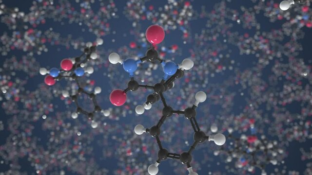 Molecule of Phenytoin. Molecular model, looping seamless 3d animation