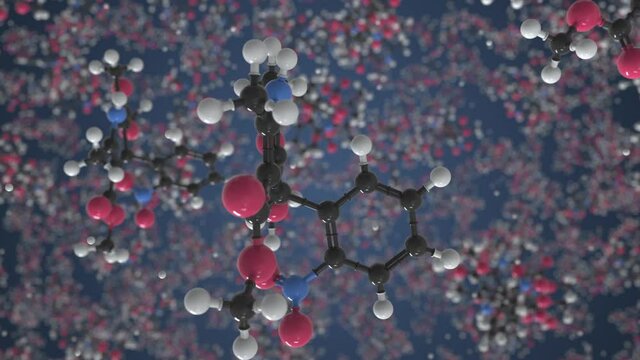 Molecule of Nifedipine. Molecular model, looping seamless 3d animation