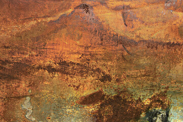 Еexture of rusty iron, cracked paint on an old metallic surface, sheet of rusty metal with cracked and flaky paint, abstract rusty metal texture