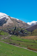 View of the Ushguli village at the foot of Mt. Shkhara