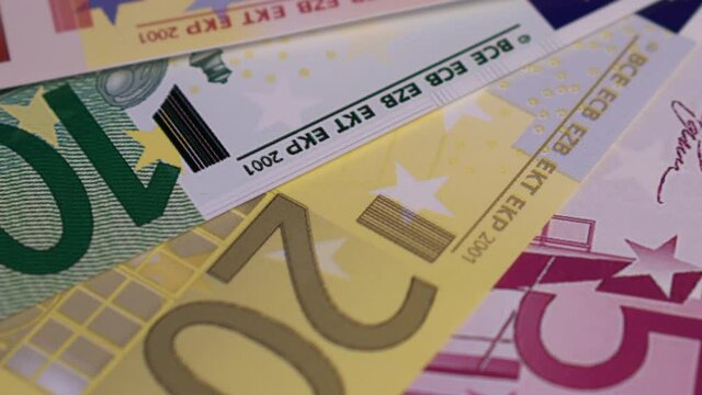 Euro Banknotes Spinning Close Up. European Union Currency, Cash Money